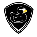 Black Duck Detailing logo. Black Duck in shield with white border
